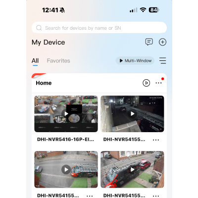 A screenshot image of the Dahua CCTV remote viewing app