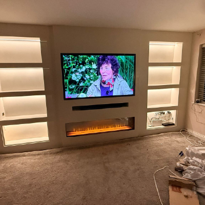 TV wall mounting on feature wall made by Duncan from digital tv systems